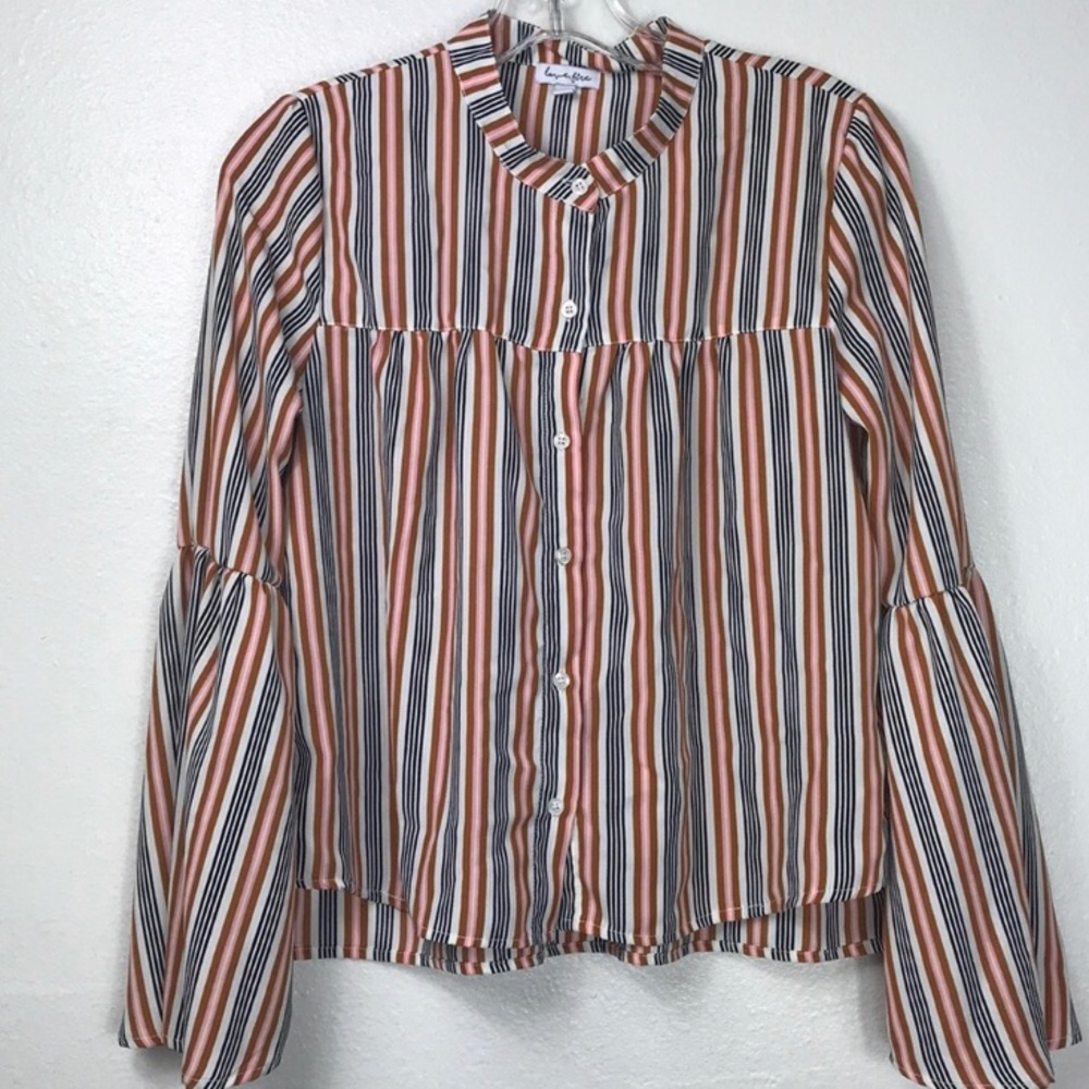 Love Fire Button Up Striped Blouse